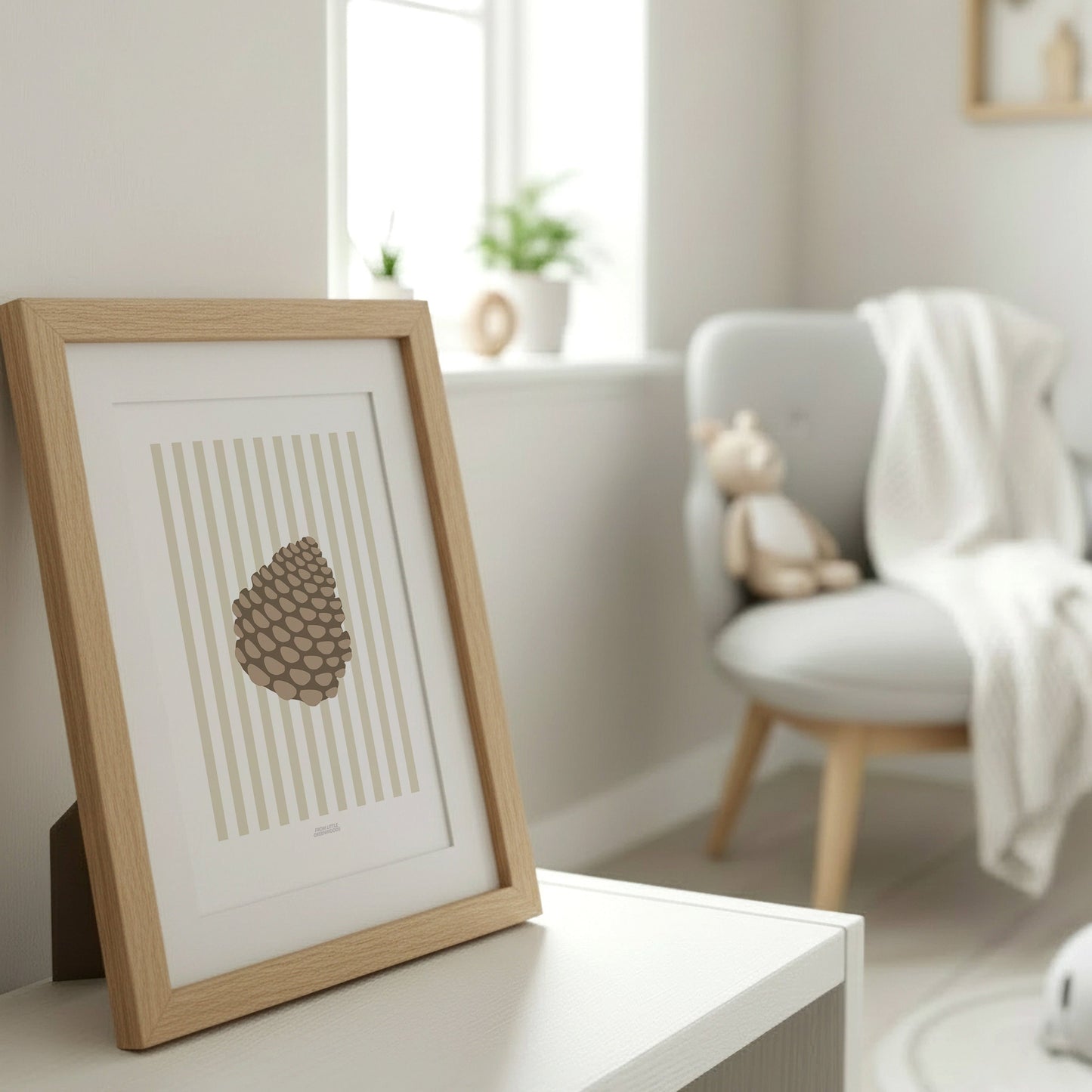 Children's Woodland Pinecone Print - Oatmeal Stripes