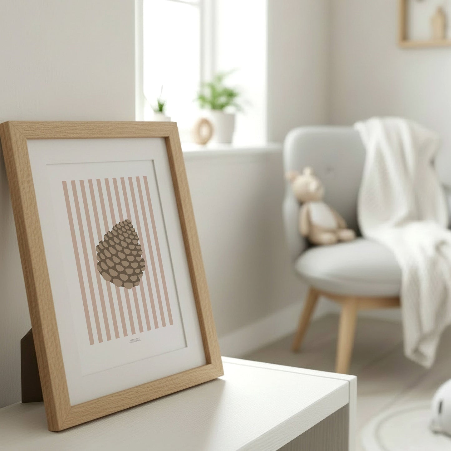 Children's Woodland Pinecone Print - Pink Stripes