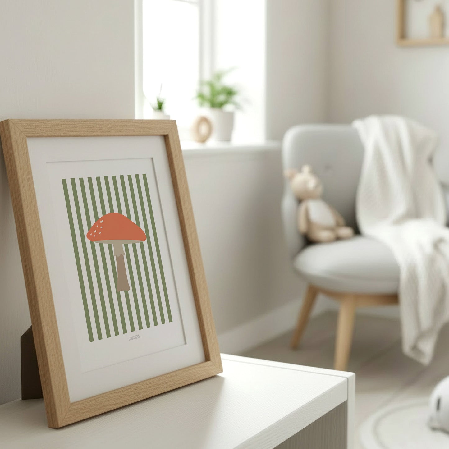 Children's Woodland Toadstool Print - Green Stripes
