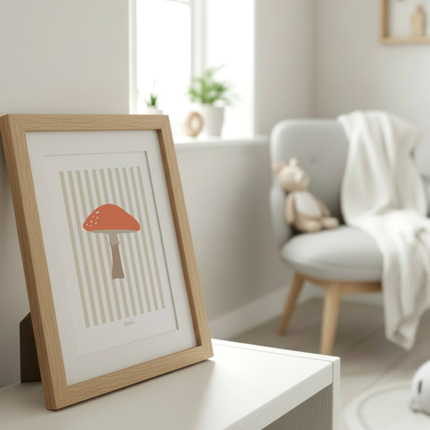Children's Woodland Toadstool Print - Oatmeal Stripes