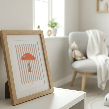 Children's Woodland Toadstool Print - Pink Stripes