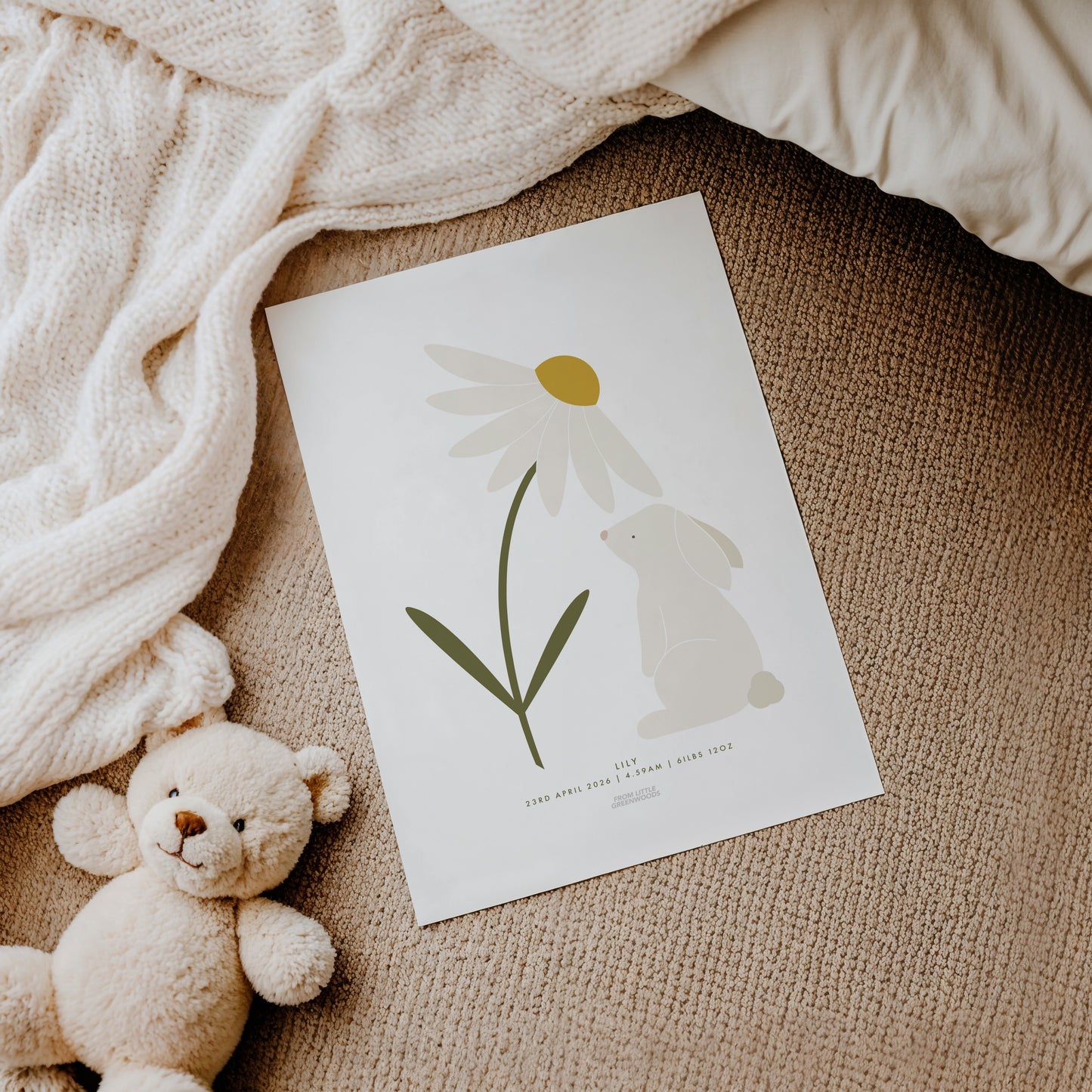 Personalised Bunny with Daisy Print