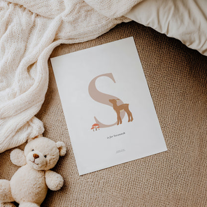 Personalised Woodland Deer Initial Print - Pink