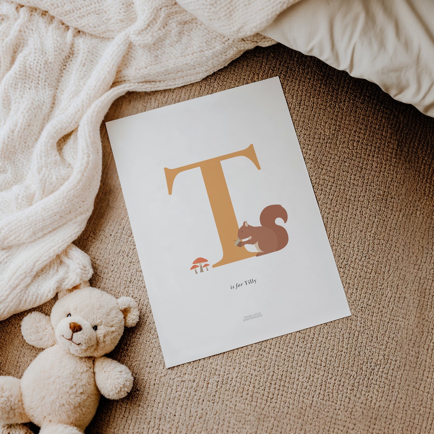 Personalised Woodland Squirrel Initial Print - Orange