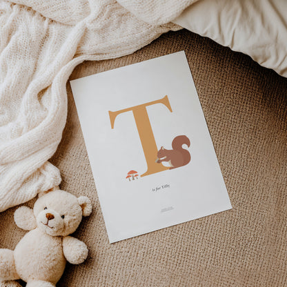 Personalised Woodland Squirrel Initial Print - Orange
