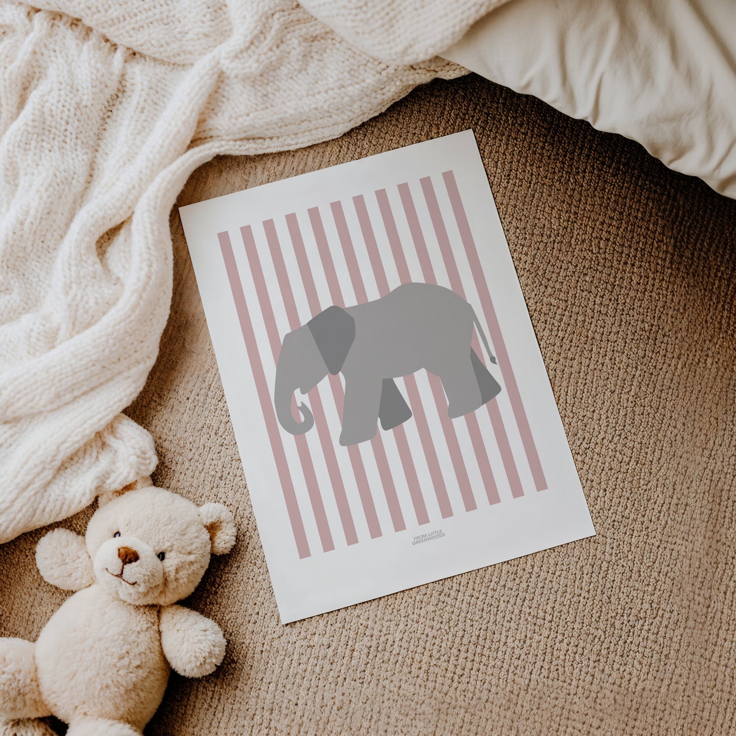 Children's Striped Elephant Print - Pink