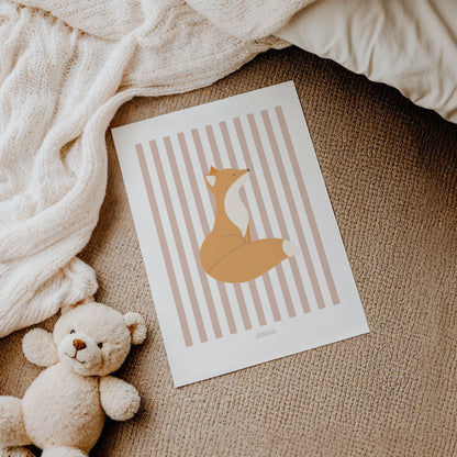 Children's Woodland Fox Print - Pink Stripes