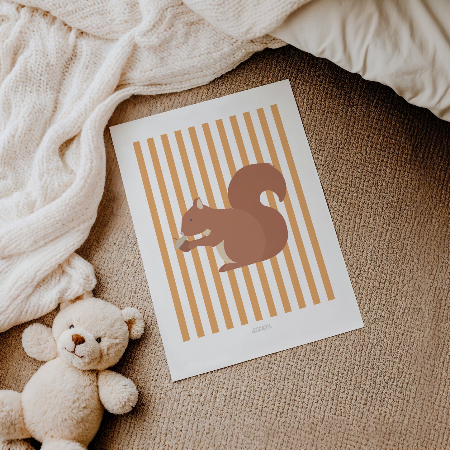Children's Woodland Squirrel Print - Orange Stripes