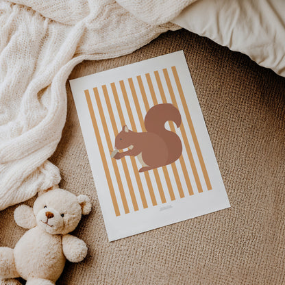 Children's Woodland Squirrel Print - Orange Stripes