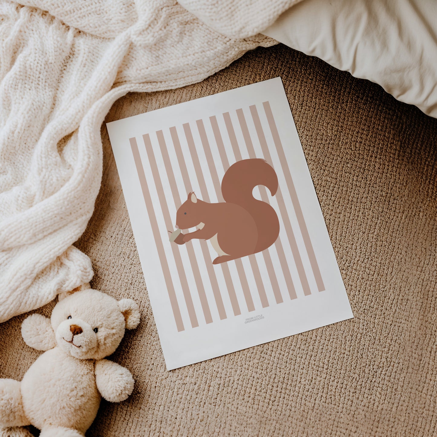 Children's Woodland Squirrel Print - Pink Stripes