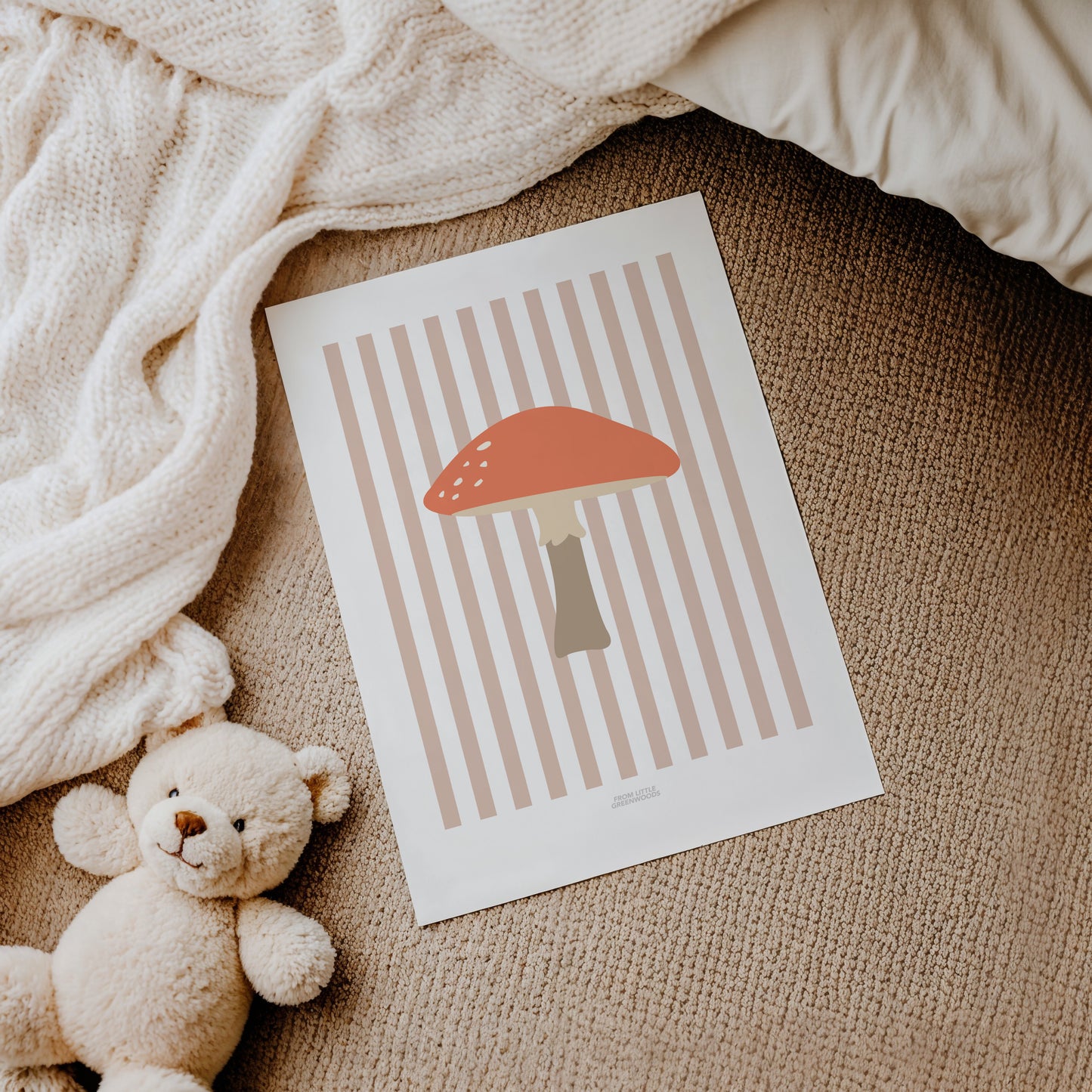 Children's Woodland Toadstool Print - Pink Stripes