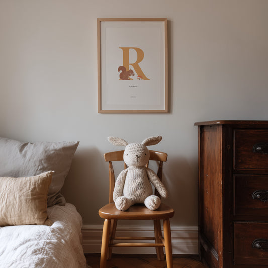 Personalised Woodland Squirrel Initial Print - Orange