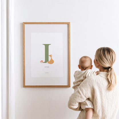 Personalised Woodland Fox Initial Print - Green