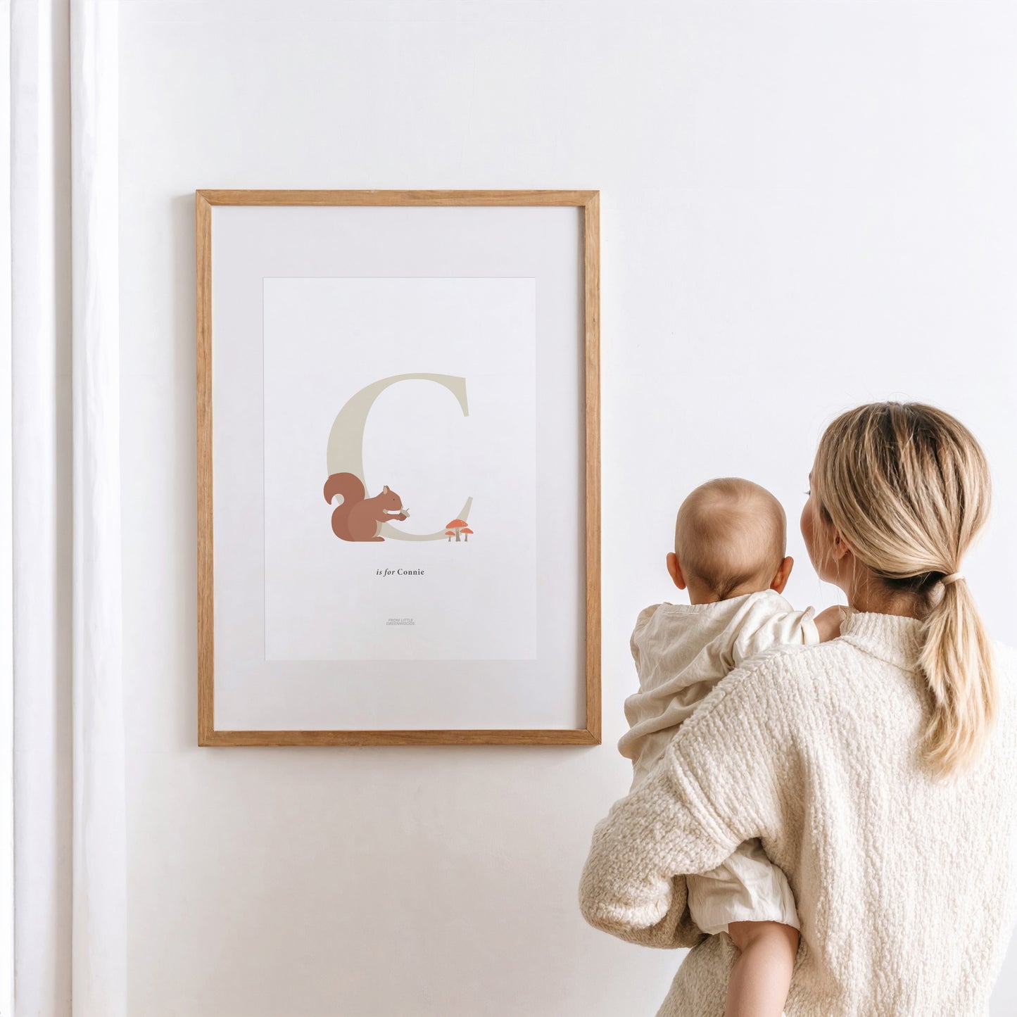 Personalised Woodland Squirrel Initial Print - Oatmeal
