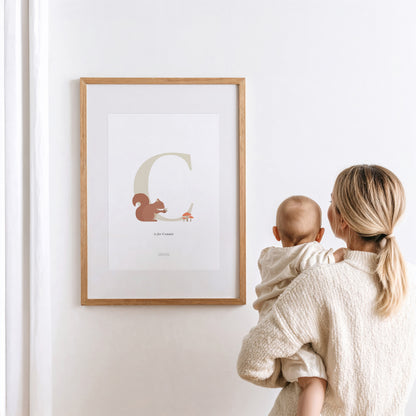 Personalised Woodland Squirrel Initial Print - Oatmeal