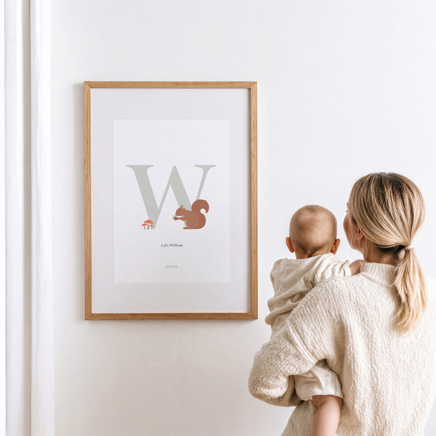 Personalised Woodland Squirrel Initial Print - Sage Green