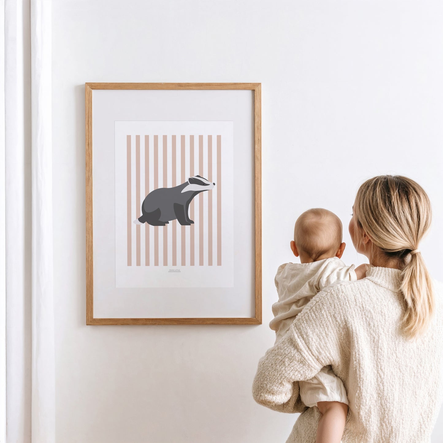 Children's Woodland Badger Print - Pink Stripes