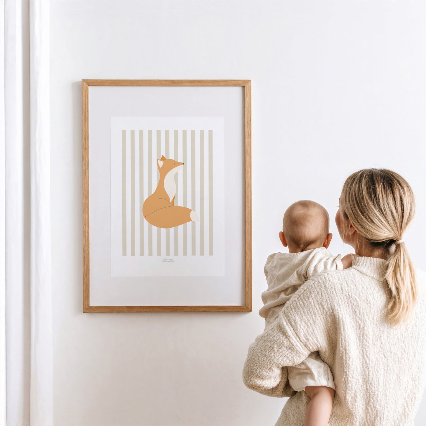 Children's Woodland Fox Print - Oatmeal Stripes