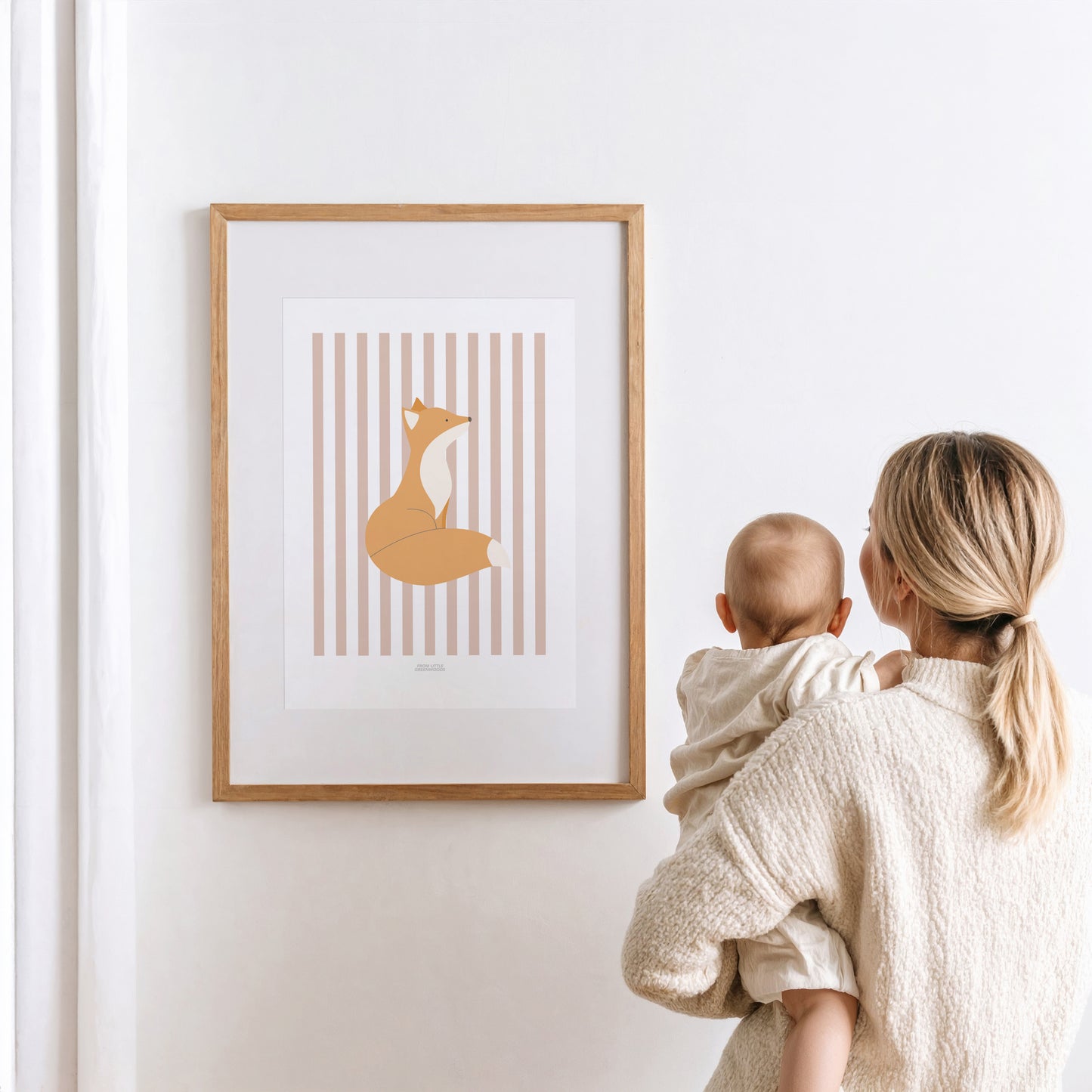 Children's Woodland Fox Print - Pink Stripes