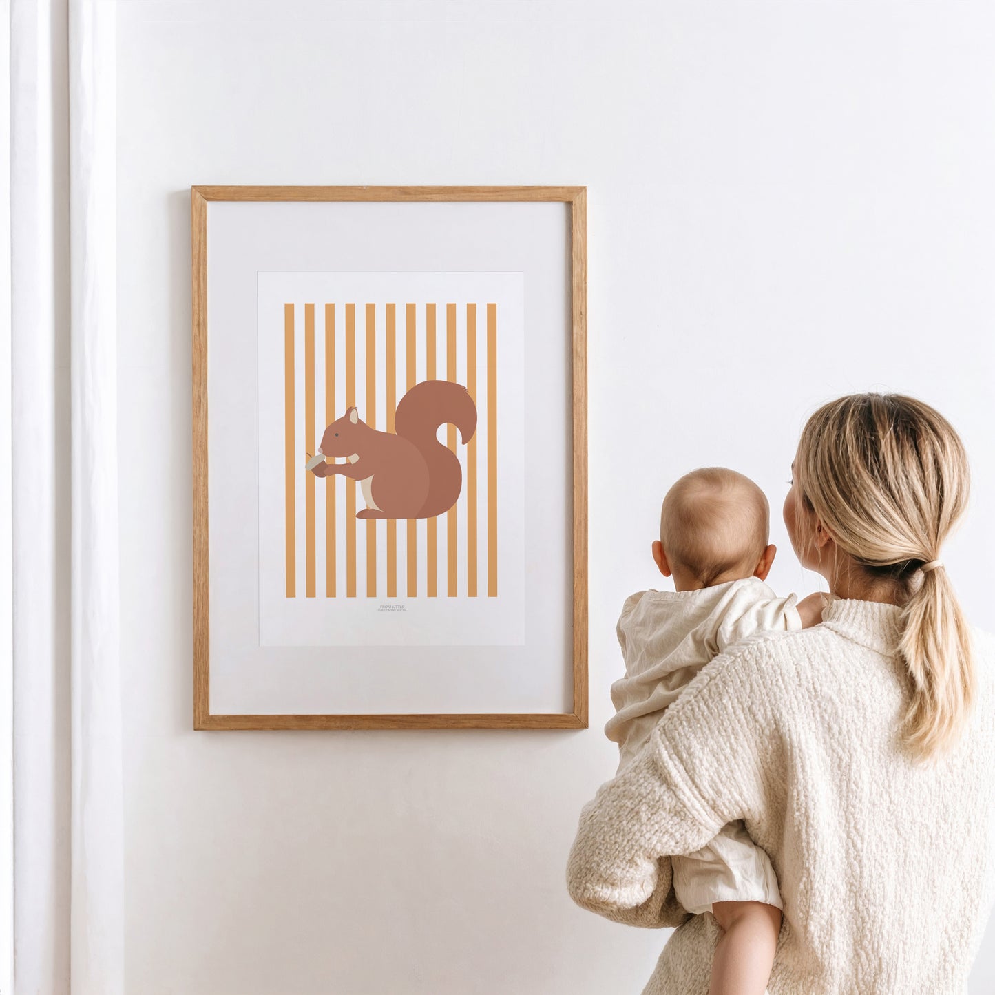 Children's Woodland Squirrel Print - Orange Stripes