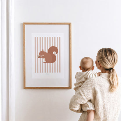 Children's Woodland Squirrel Print - Pink Stripes