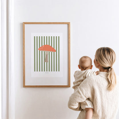 Children's Woodland Toadstool Print - Green Stripes
