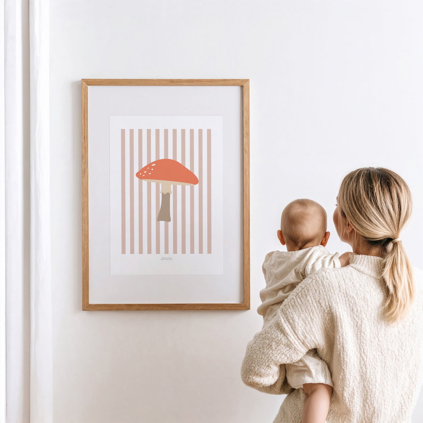 Children's Woodland Toadstool Print - Pink Stripes