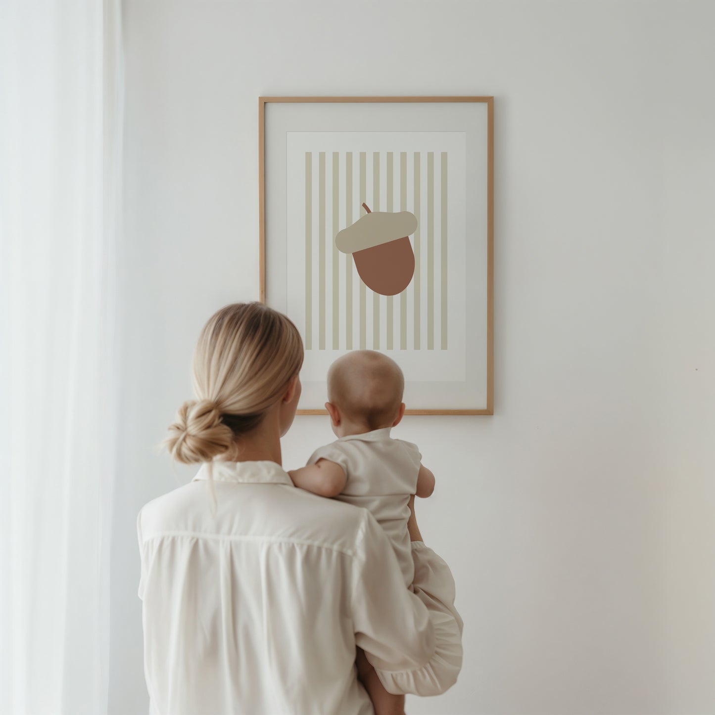 Children's Woodland Acorn Print - Oatmeal Stripes