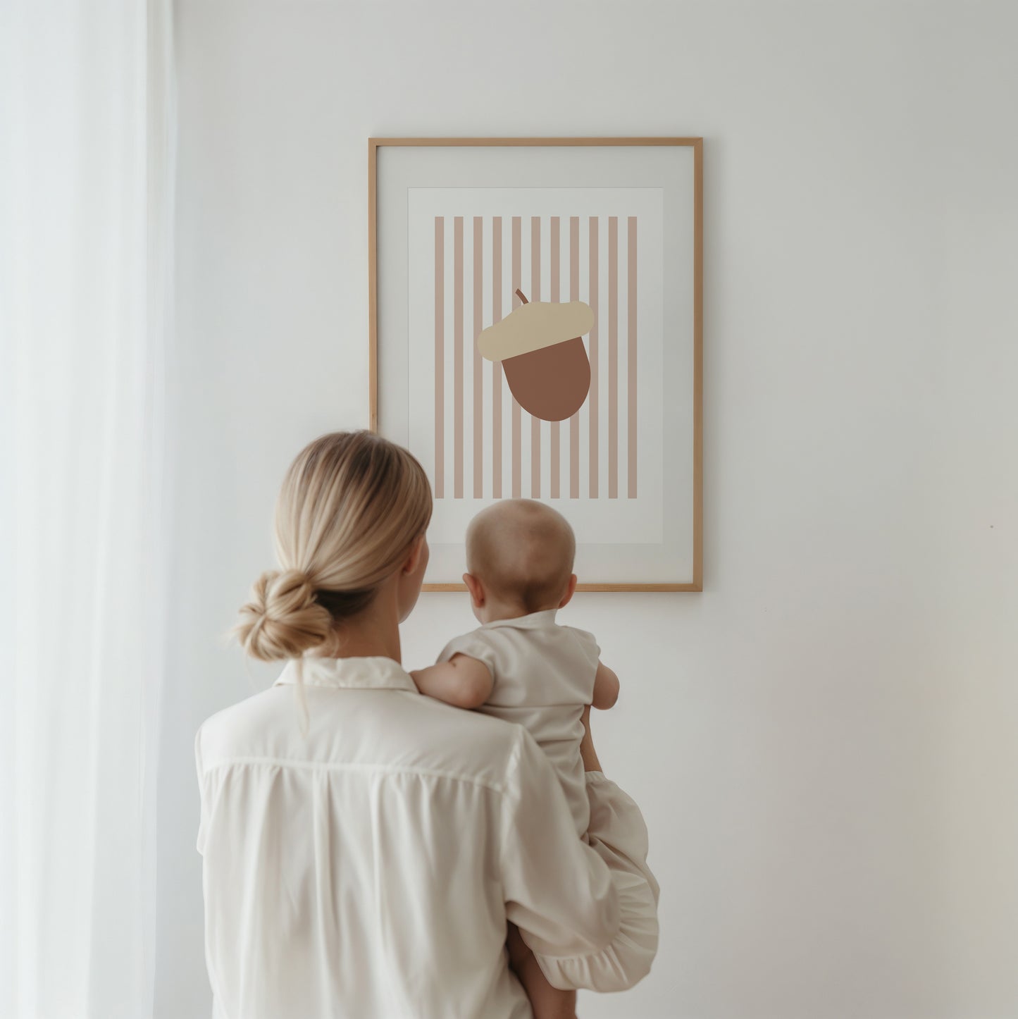 Children's Woodland Acorn Print - Pink Stripes