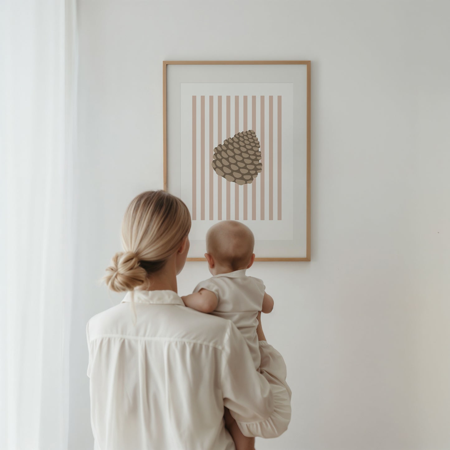 Children's Woodland Pinecone Print - Pink Stripes