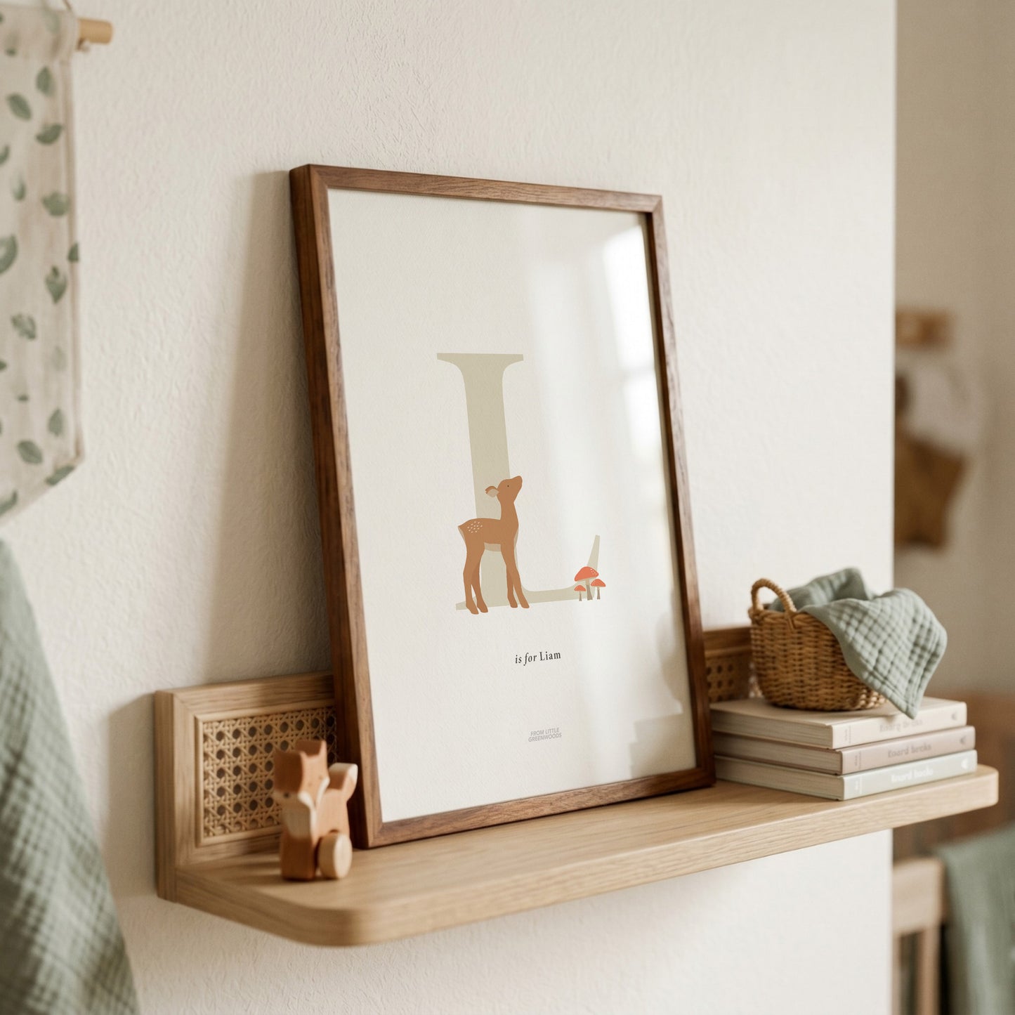 Personalised Woodland Deer Initial Print - Oatmeal
