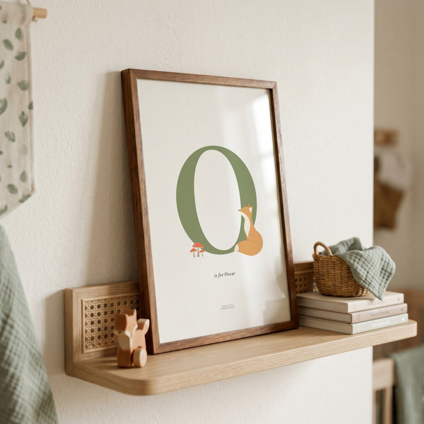 Personalised Woodland Fox Initial Print - Green
