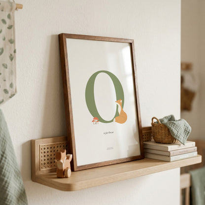 Personalised Woodland Fox Initial Print - Green