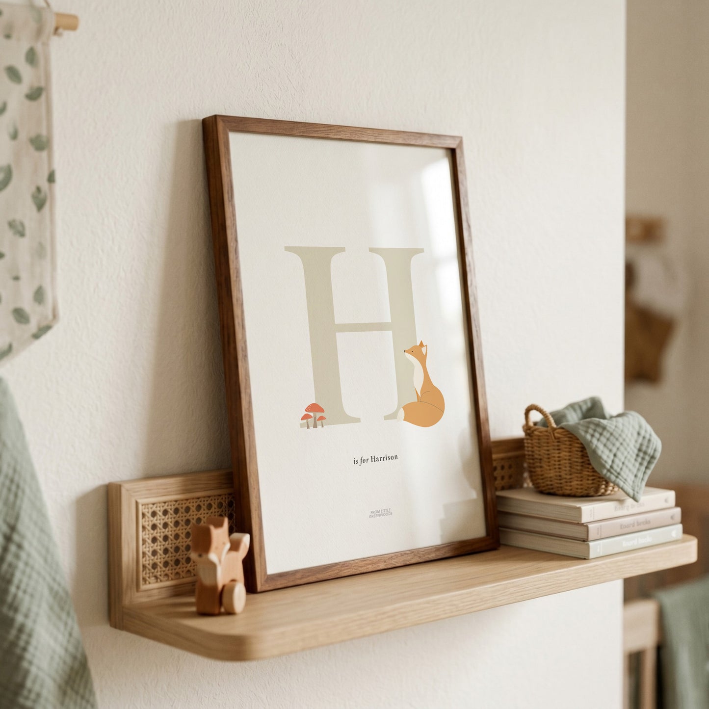 Personalised Woodland Fox Initial Print - Oatmeal