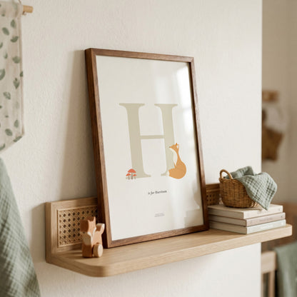 Personalised Woodland Fox Initial Print - Oatmeal
