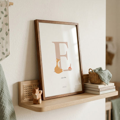Personalised Woodland Fox Initial Print - Pink
