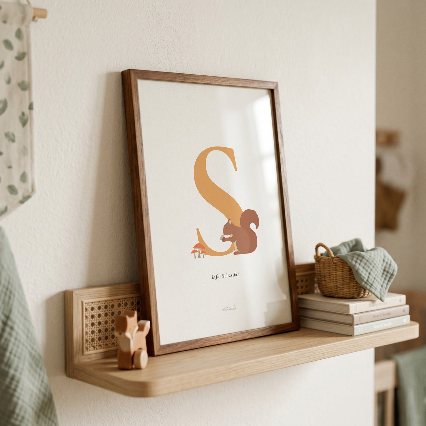 Personalised Woodland Squirrel Initial Print - Orange