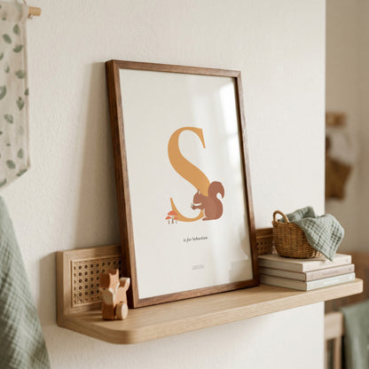 Personalised Woodland Squirrel Initial Print - Orange