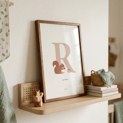 Personalised Woodland Squirrel Initial Print - Pink