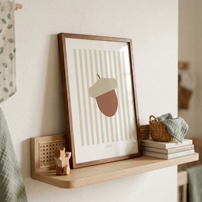 Children's Woodland Acorn Print - Oatmeal Stripes