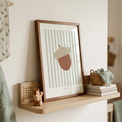 Children's Woodland Acorn Print - Sage Green Stripes