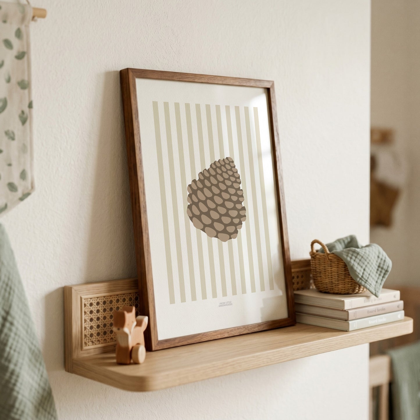 Children's Woodland Pinecone Print - Oatmeal Stripes