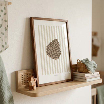 Children's Woodland Pinecone Print - Oatmeal Stripes