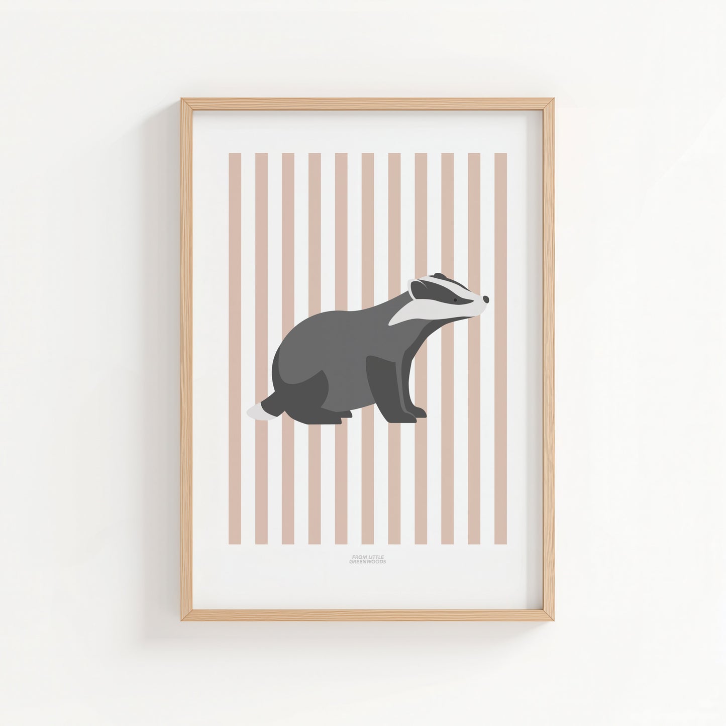 Children's Woodland Badger Print - Pink Stripes