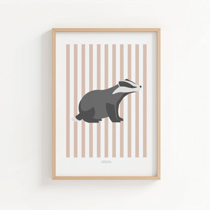 Children's Woodland Badger Print - Pink Stripes