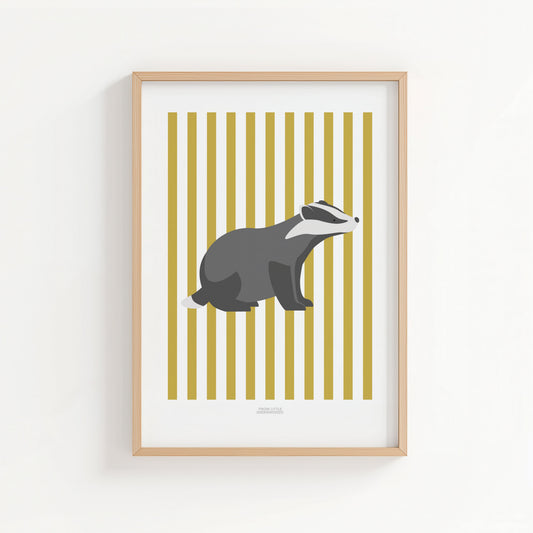 Children's Woodland Badger Print - Yellow Stripes