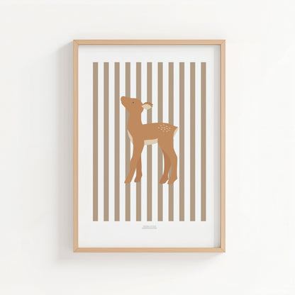 Children's Woodland Deer Print - Brown Stripes