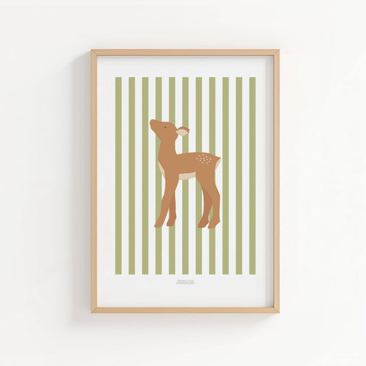 Children's Woodland Deer Print - Light Green Stripes