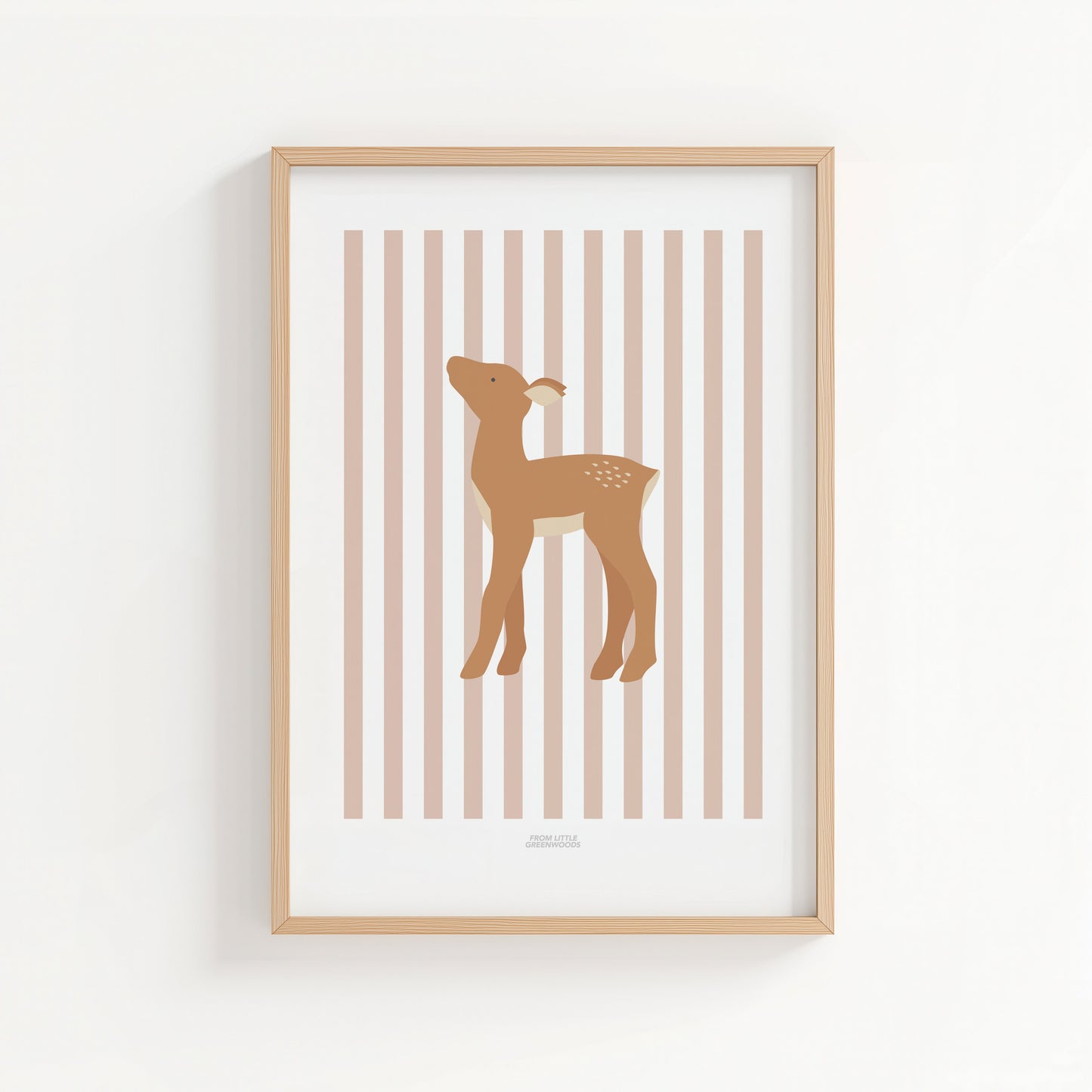Children's Woodland Deer Print - Pink Stripes
