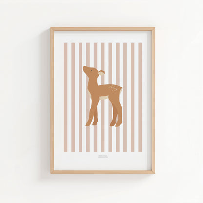 Children's Woodland Deer Print - Pink Stripes